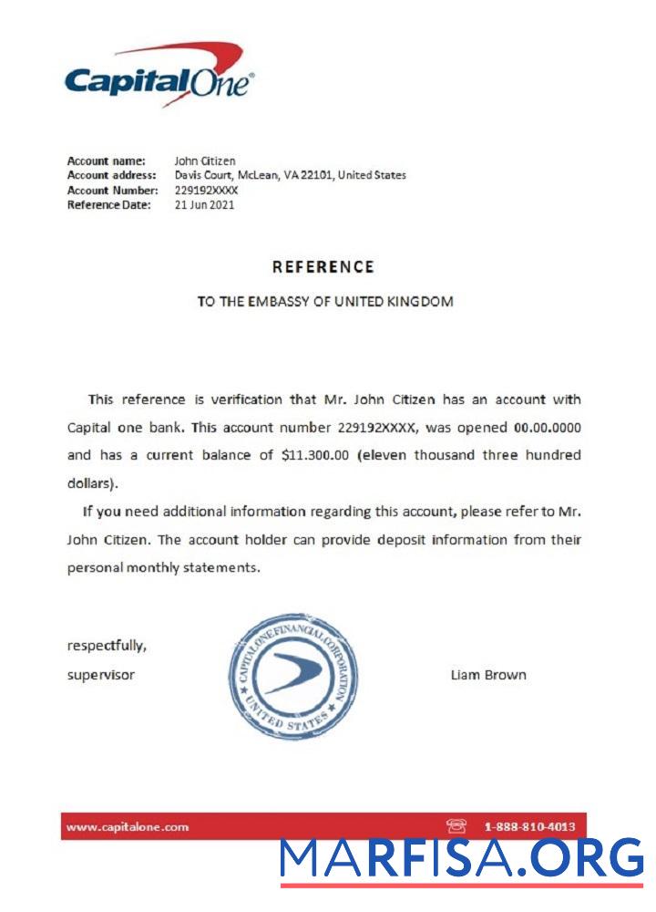 Printable USA Capital One reference download for verification